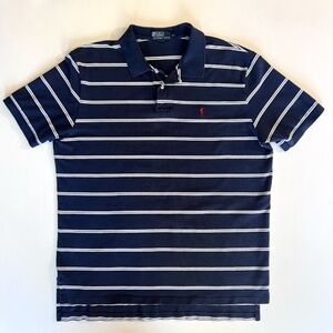 Ralph Lauren Polo Men's Navy Blue White Stripe Classic XL short sleeve cotton